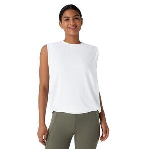 New HALARA Women Sz M White Round Neck Ruched Cool Touch Yoga Tank Top Shirt R3